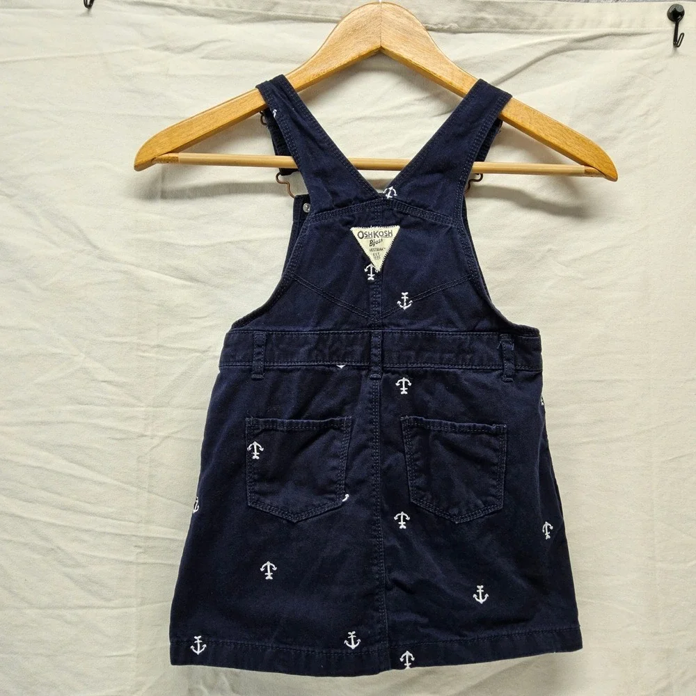 OshKosh B'gosh Anchor Overall Skirt Kids 5T Navy Blue‎ Nautical Embroidered Bib